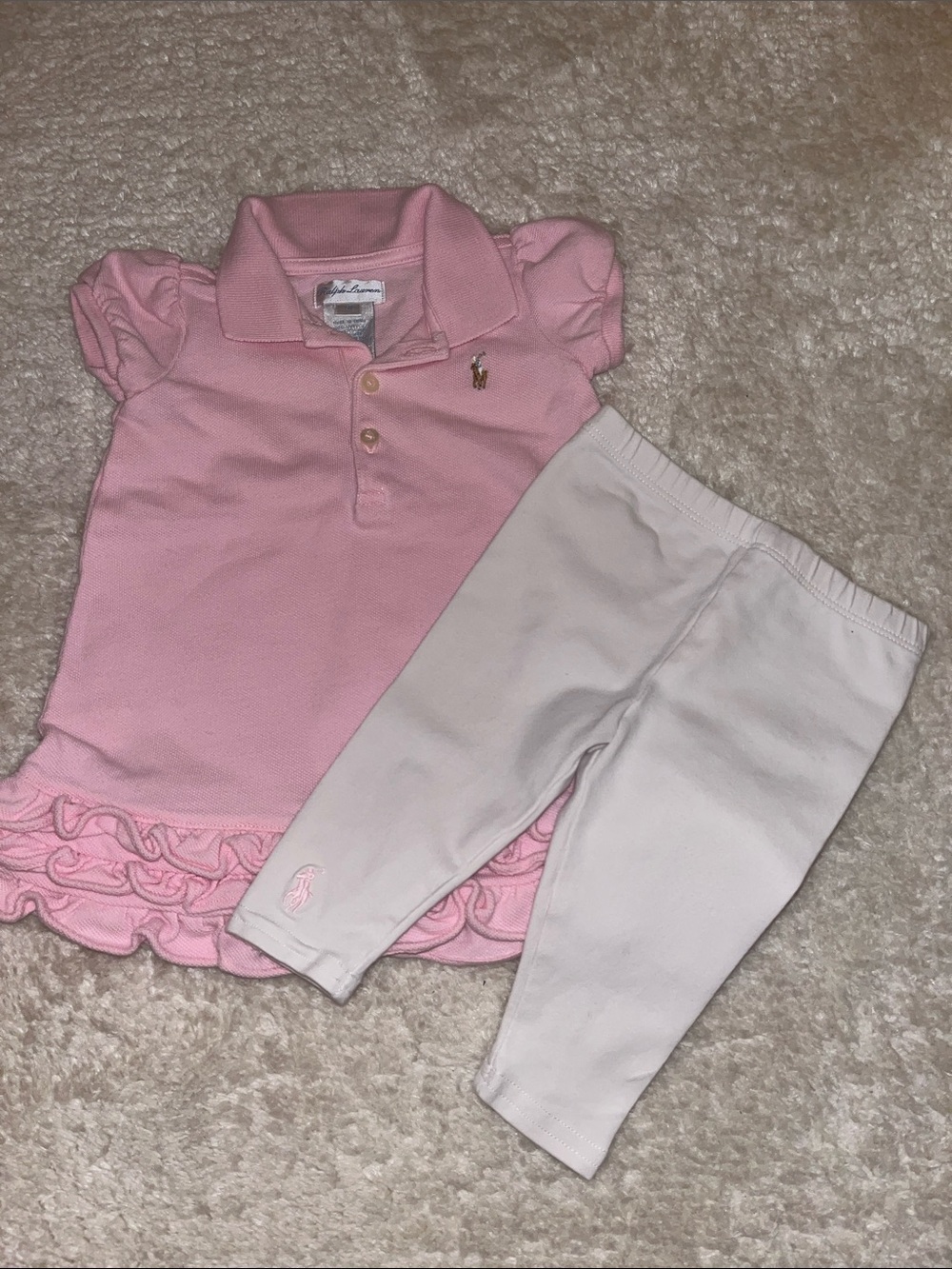Ralph Lauren Pink Polo Ruffle Dress with Cream Leggings
